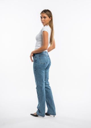 SIENNA - Ripped knee blue denim jeans