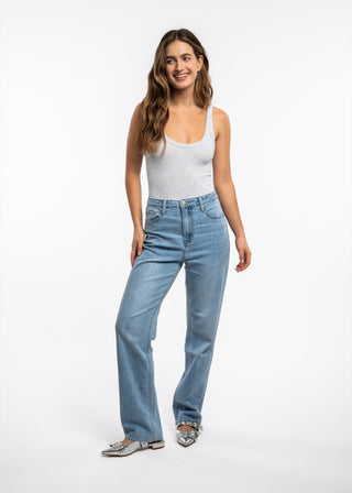 AURA - Wide leg stretch jeans with raw edge