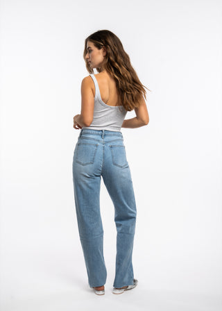 AURA - Jean wide leg stretch bord franc