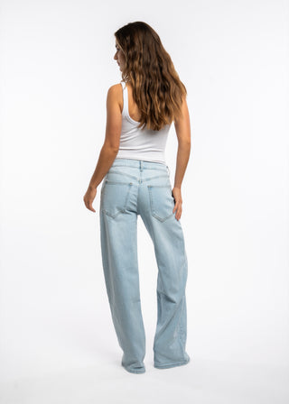 AMANY - Jean oversize stretch taille mi-haute