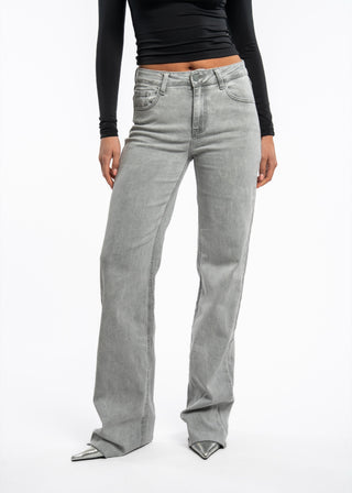 LUCY - Extra long wide-leg grey jeans with a mid-rise waist