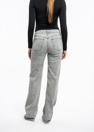 LUCY - Extra long wide-leg grey jeans with a mid-rise waist