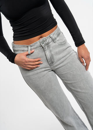 LUCY - Extra long wide-leg grey jeans with a mid-rise waist
