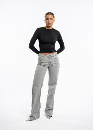 LUCY - Extra long wide-leg grey jeans with a mid-rise waist