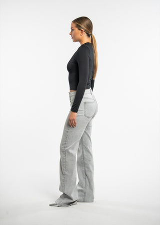 LUCY - Extra long wide-leg grey jeans with a mid-rise waist
