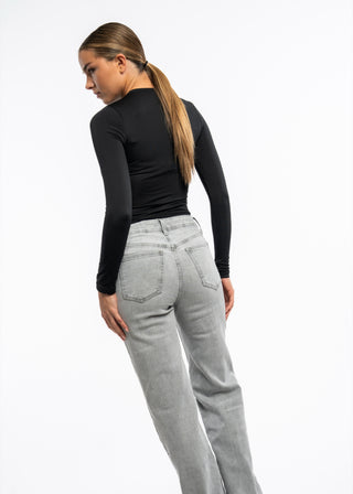 LUCY - Extra long wide-leg grey jeans with a mid-rise waist