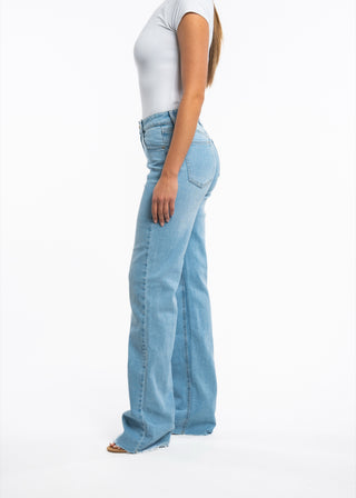 LOUISE - Extra long wide-leg jeans with a mid-rise waist, blue