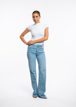 LOUISE - Extra long wide-leg jeans with a mid-rise waist, blue