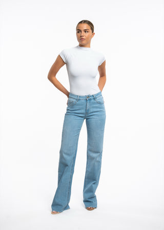 LOUISE - Extra long wide-leg jeans with a mid-rise waist, blue