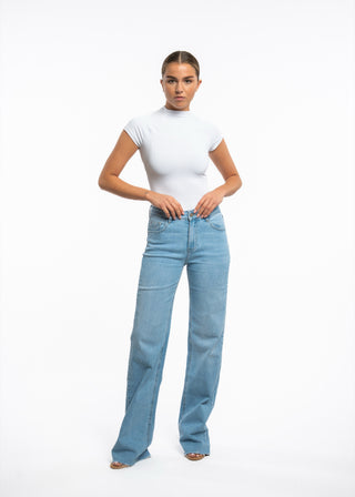 LOUISE - Extra long wide-leg jeans with a mid-rise waist, blue