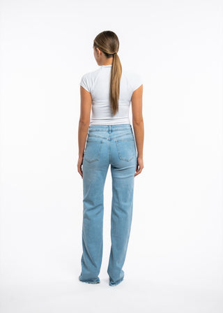 LOUISE - Extra long wide-leg jeans with a mid-rise waist, blue