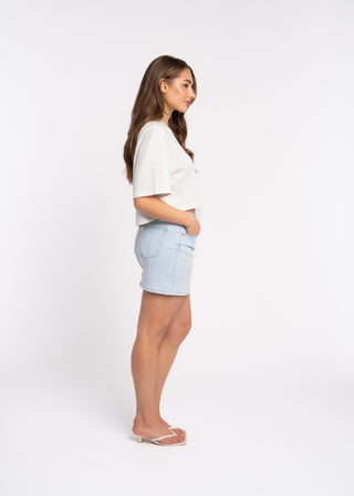 JULIE - Jupe denim bleu ciel brodés de fleurs