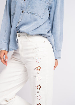 SKY - Straight jeans with openwork floral embroidery