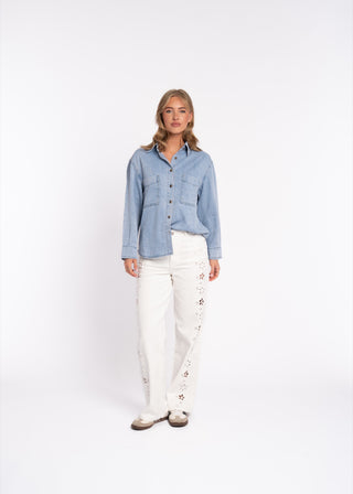 SKY - Straight jeans with openwork floral embroidery