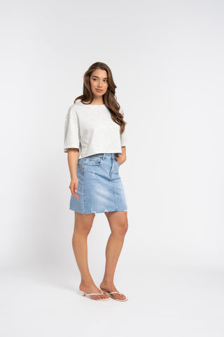 JOELLE - Blue denim skirt with ripped details
