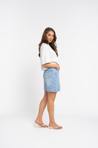 JOELLE - Blue denim skirt with ripped details