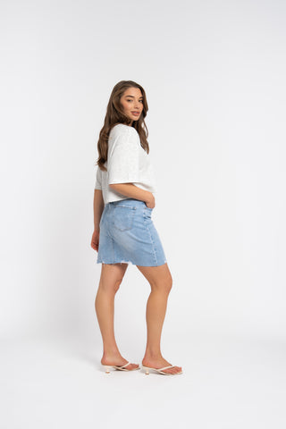 JOELLE - Blue denim skirt with ripped details