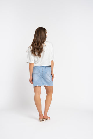 JOELLE - Blue denim skirt with ripped details