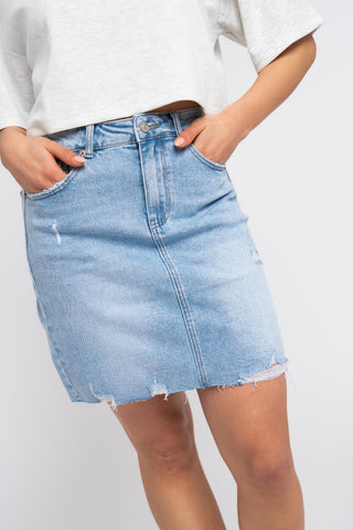 JOELLE - Blue denim skirt with ripped details