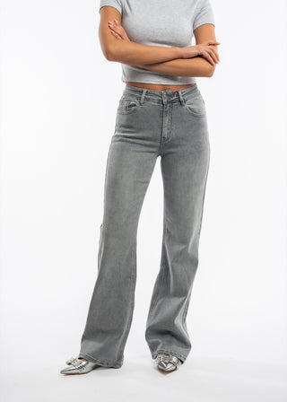 FIONA - Jean flare gris stretch