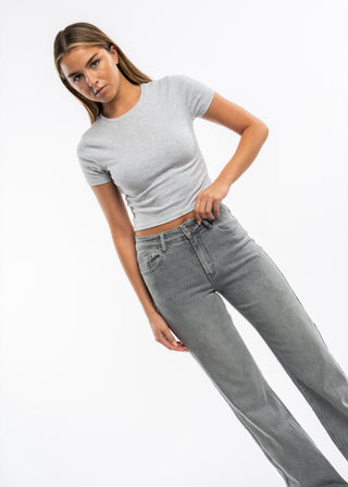 FIONA - Jean flare gris stretch