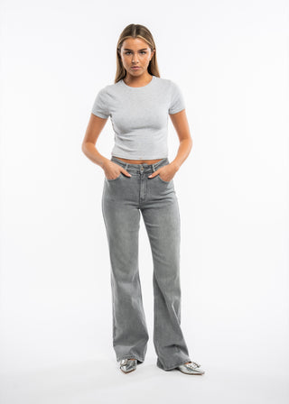 FIONA - Jean flare gris stretch