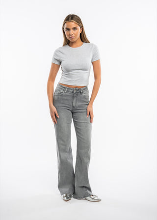 FIONA - Jean flare gris stretch