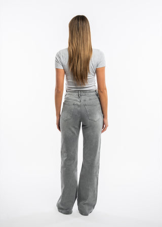 FIONA - Jean flare gris stretch