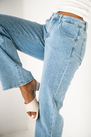 SELENA - Jean droit avec relief micro-fibres