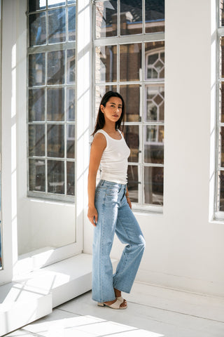 SELENA - Jean droit avec relief micro-fibres
