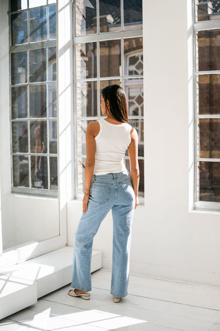 SELENA - Jean droit avec relief micro-fibres