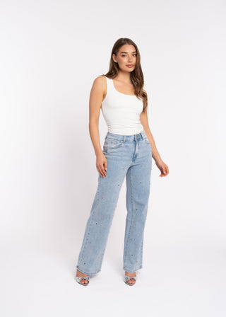 DAWN - Blue jeans with studded eyelets