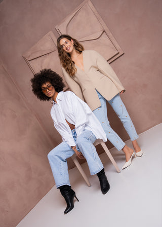 SANDRA - Straight jeans with loose-knit side fringe