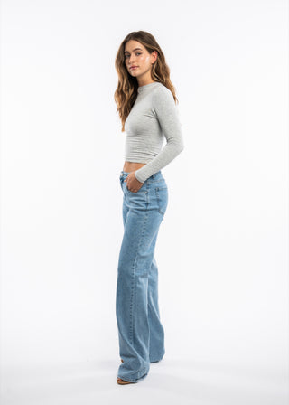 LAURA - Extra long straight-leg jeans with a mid-rise waist