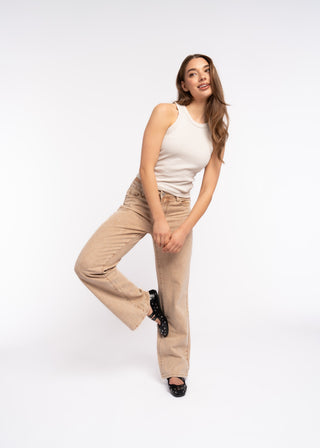 SOLEA - Faded camel straight jeans