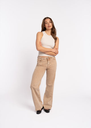 SOLEA - Faded camel straight jeans