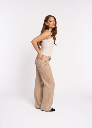 SOLEA - Faded camel straight jeans