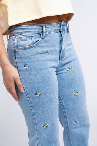SUSAN - Lemon embroidered jeans