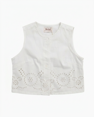 TRESOR - Top gilet broderies fleurs ajourées