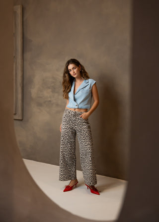 TALIS - Gilet blazer cropped denim bleu clair